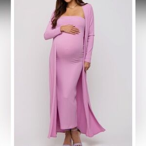 PinkBlush Maternity Pink Sleeveless Dress Cardigan Maternity Set